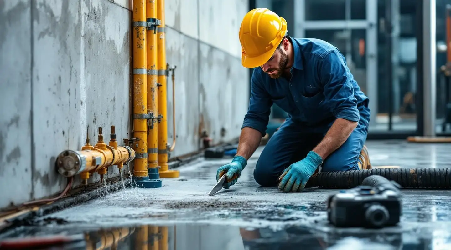 Professional restoration technicians using industrial drying equipment in a Fargo hotel lobby after water damage to ensure rapid structural drying.