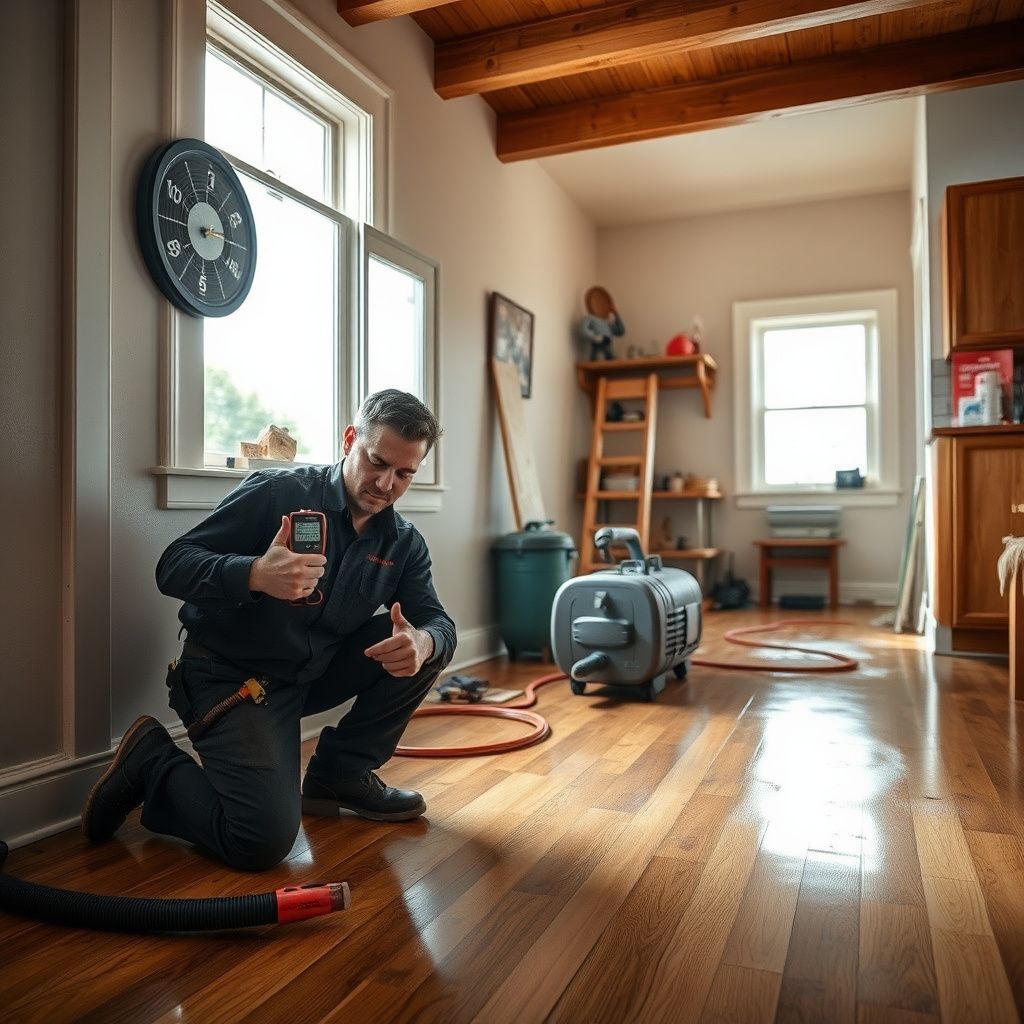 A technician using a moisture meter to check a wall in a Sausalito home.
