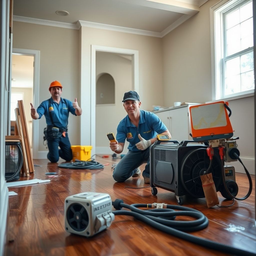A technician using a moisture meter to check for drywall cavity moisture in a South San Francisco home.